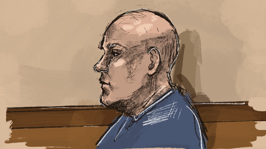 court sketch of accused truck driver Brett Michael Russell 