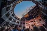 A performance inside the pop-up Globe Theatre in New Zealand in early 2017.