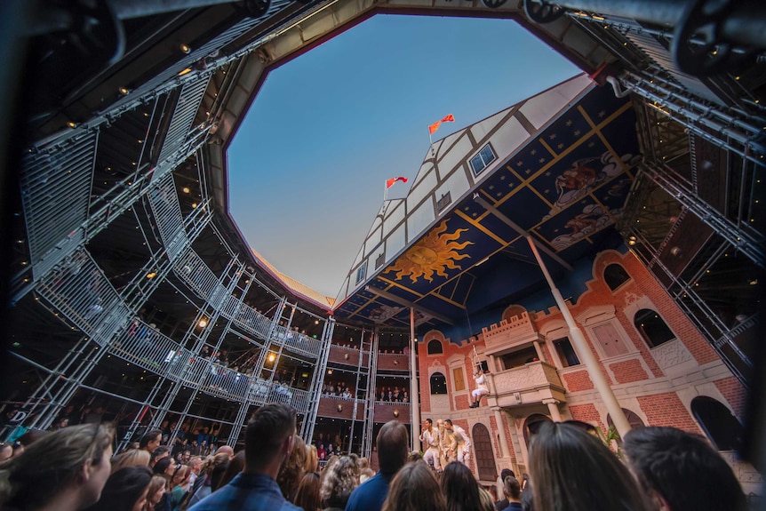 A performance inside the pop-up Globe Theatre in New Zealand in early 2017.