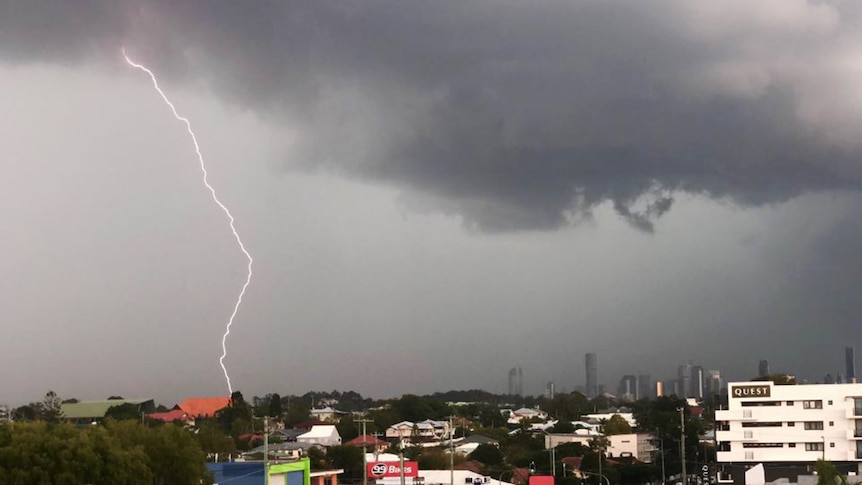 A lightning strike over eastern Brisbane