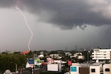 A lightning strike over eastern Brisbane