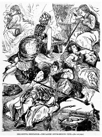 A sketch from a newspaper showing women supposedly inside an opium
