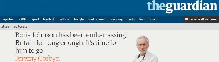Jeremy Corbyn's Op-ed in the Guardian calls for Boris Johnson to resign.
