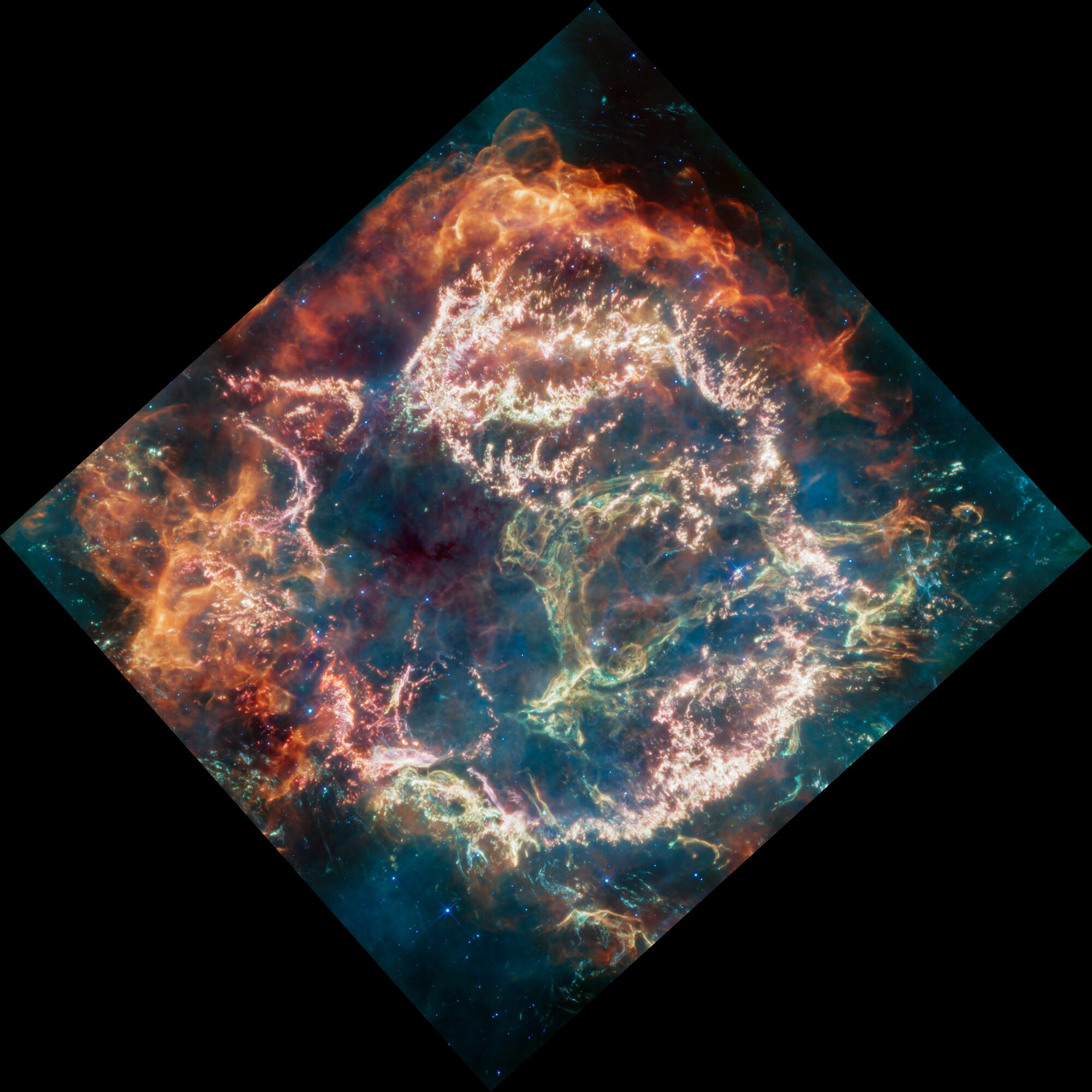 A colourful picture of a supernova remnant.