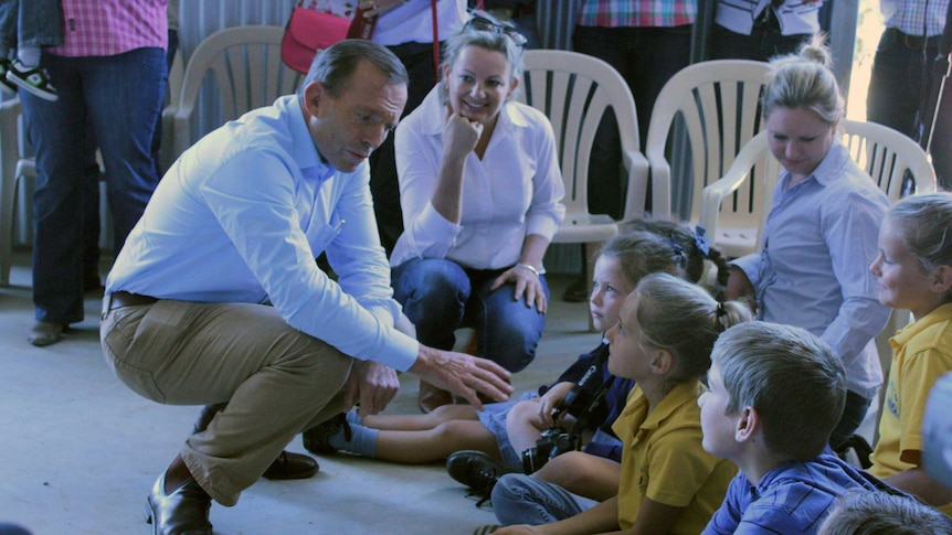 Tony Abbott speaks with School of the Air children