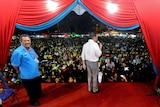 Opposition leader Anwar Ibrahim talking to the crowd during a rally in Sungai Buloh