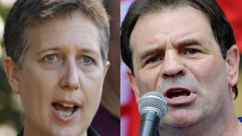 Profile photographs of Sally McManus and John Setka laid side-by-side.