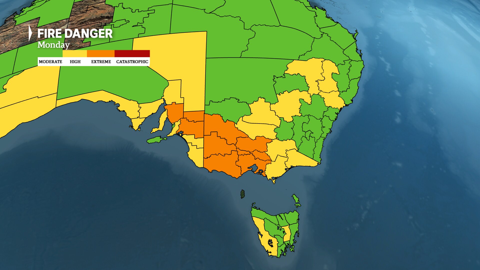 a weather map of southern australia shows the potential threat of fires