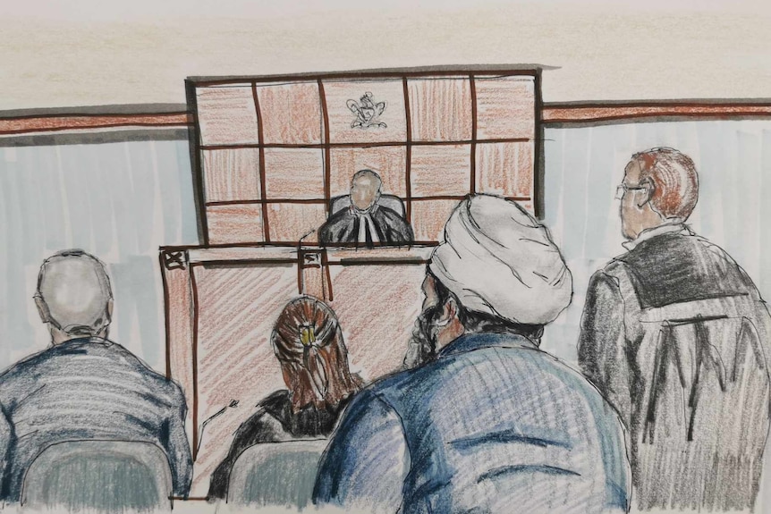Artist sketches from a courtroom