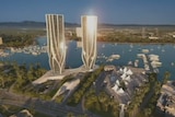 Promotional image of a proposed 44-storey twin towers development at The Spit