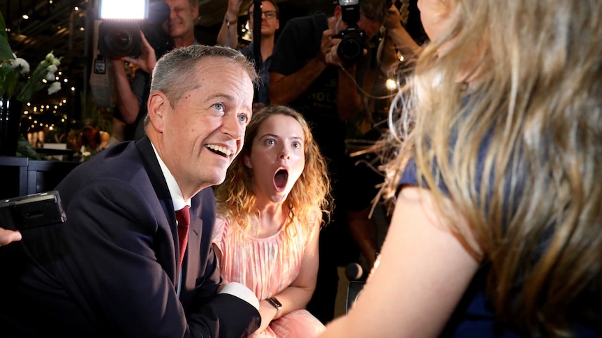 Bill Shorten and Nadia Clancy looked shocked and amused and what two, partially pictured, children have said.