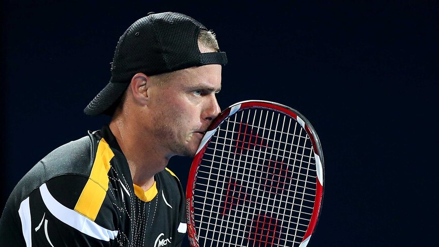 Fighting spirit ... Lleyton Hewitt reacts after a point