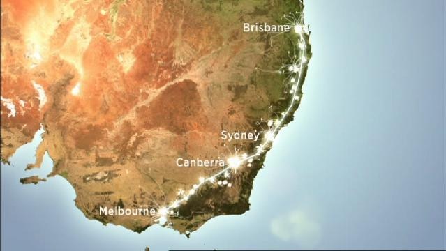 Map of Australia showing Melbourne, Canberra, Sydney, Brisbane