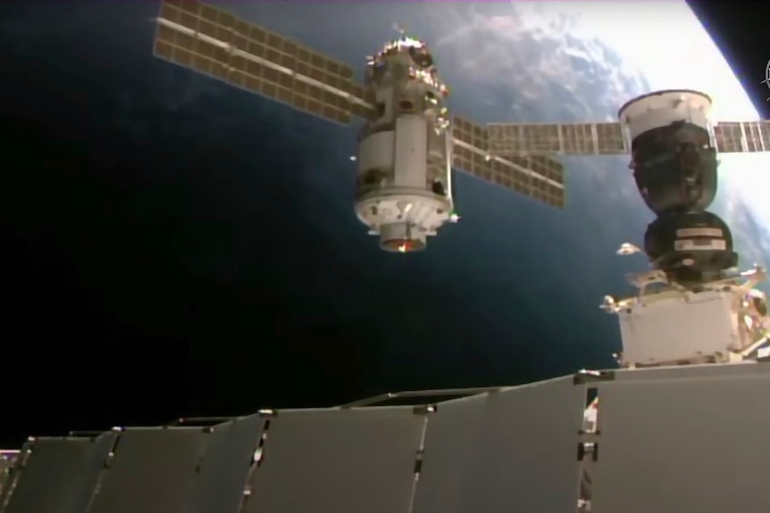 The Nauka module approaches the ISS.