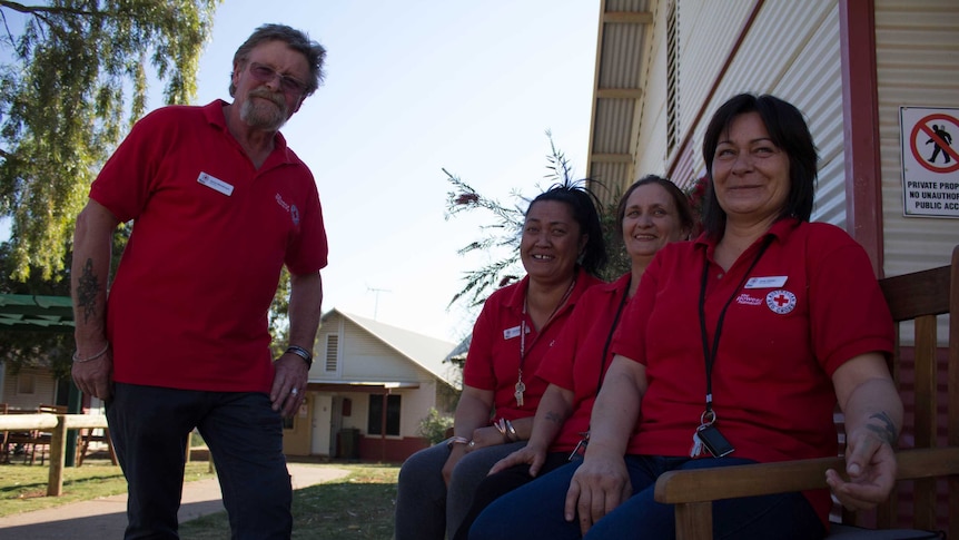 Red Cross staff Bernie MintyBrophy, Tuhi Reedy, Maryann MintyBrophy and Emily Wesley at the Outridge Terrace complex.