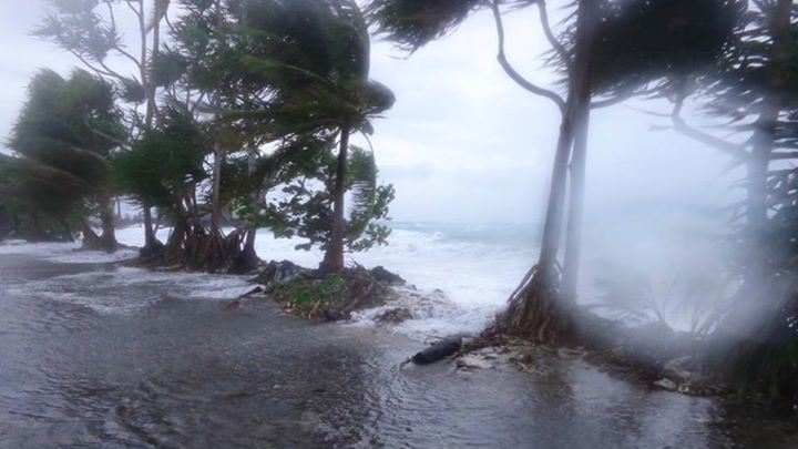 A photo shows gale force winds in Tuvalu