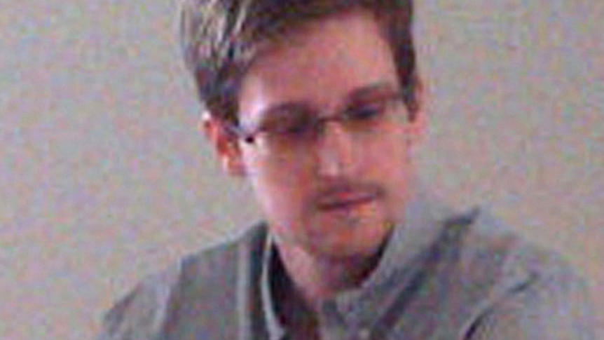 Fugitive leaker Edward Snowden during a meeting with rights activists at Moscow's Sheremetyevo airport.