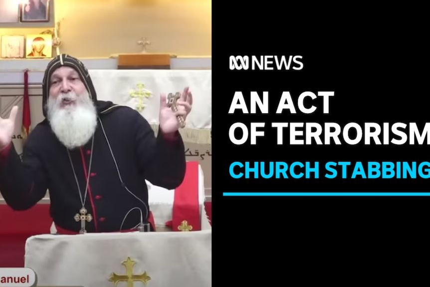 An Act of Terrorism, Church Stabbing: Screengrab from a webstream of an orthodox priest conducting a church service.