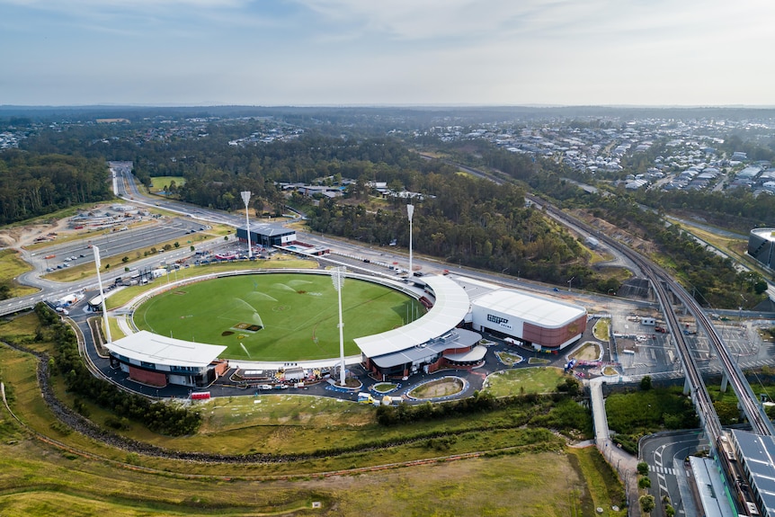 An aerial view of Springfield Oval before the AFLW grand fina