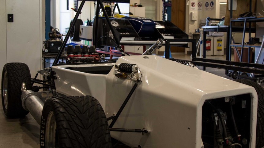 Two race cars made by ECU students