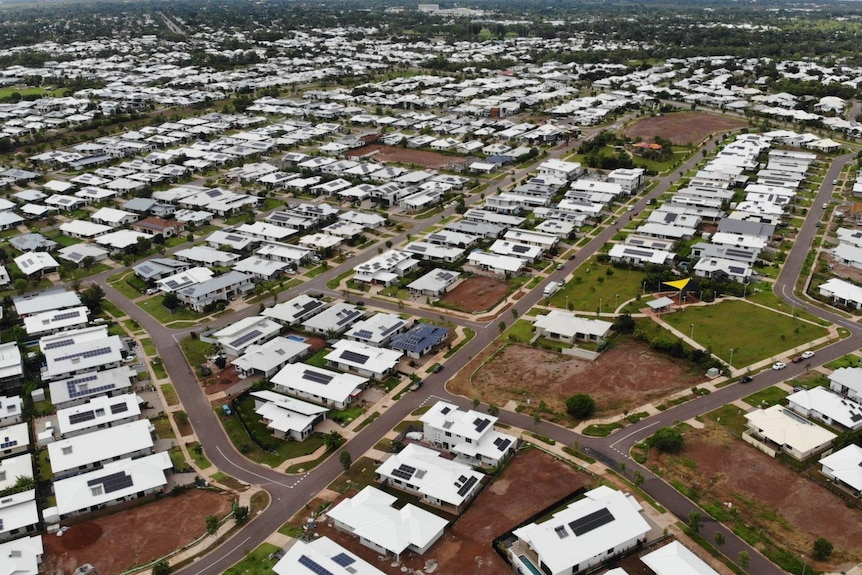 An aerial shot of houses in the Darwin suburb of Muirhead.