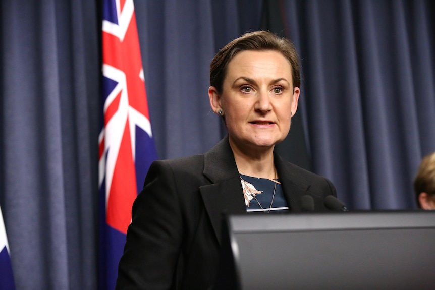 Amber-Jade Sanderson speaks at a podium.