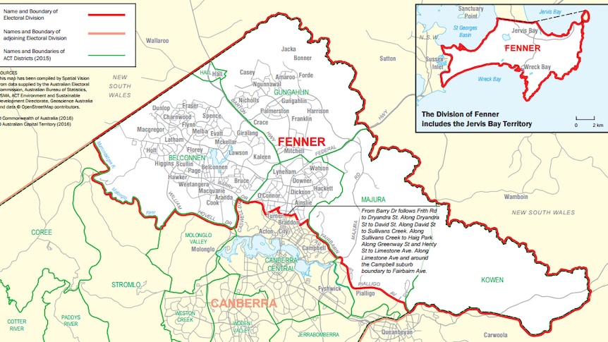 A map showing the boundaries of the electorate of Fenner.