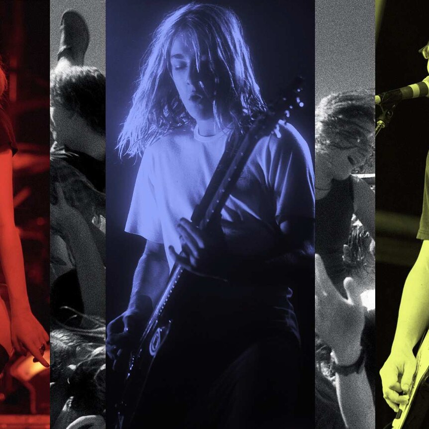 Collage of images of Shirley Manson from Garbage, Daniel Johns from Silverchair and Quan Yeomans from Regurgitator
