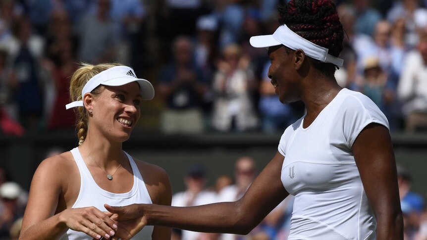 Angelique Kerber shakes hands with Venus Williams