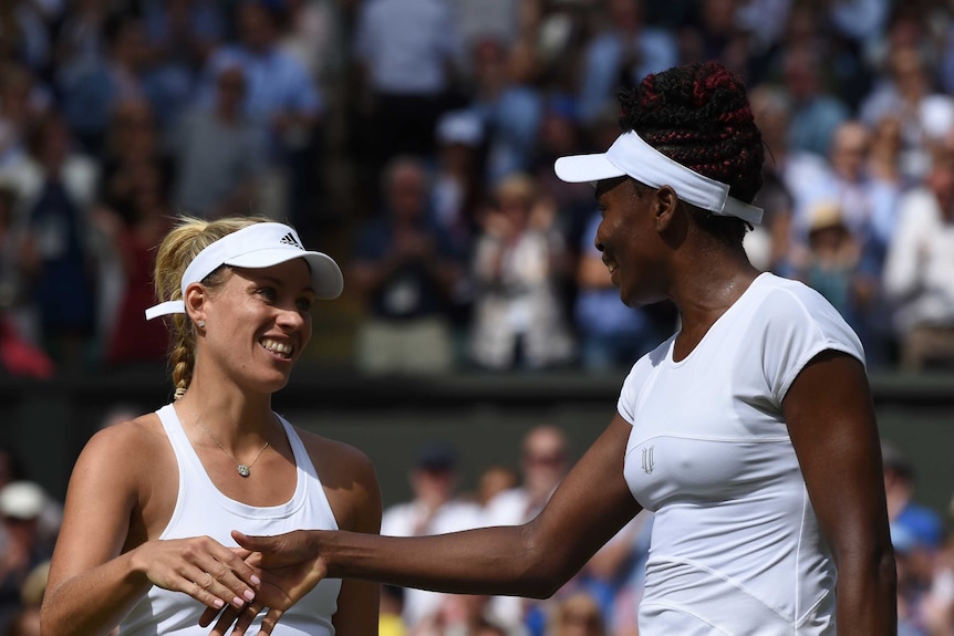 Angelique Kerber shakes hands with Venus Williams