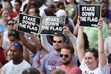 Hundreds of people gather for a protest rally against the Confederate flag in Columbia, South Carolina on June 20, 2015