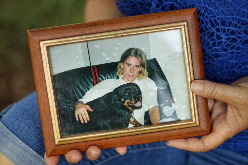 A framed photo of Angela Van Goor's deceased son Hayden.