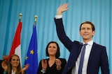 Sebastian Kurz attends his party's victory celebration meeting in Vienna.