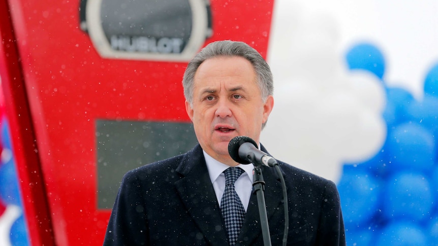 Russian Deputy Prime Minister, Vitaly Mutko, speaks at the Confederations Cup draw in November 2016.
