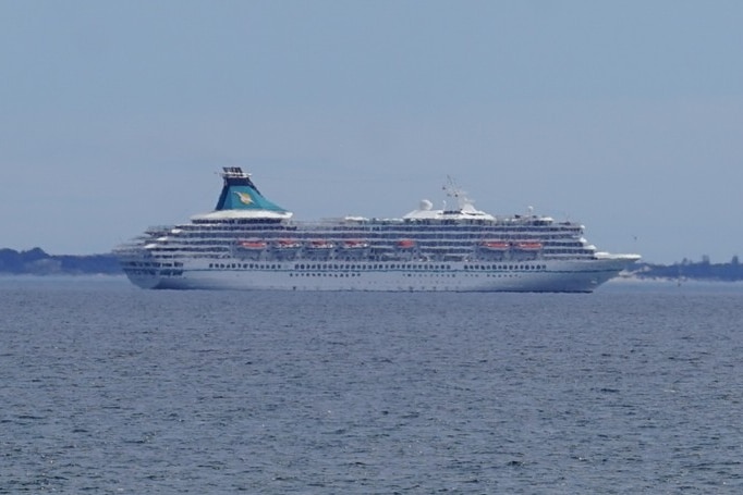 The Artania cruise ship anchored off the WA coast during the coronavirus pandemic