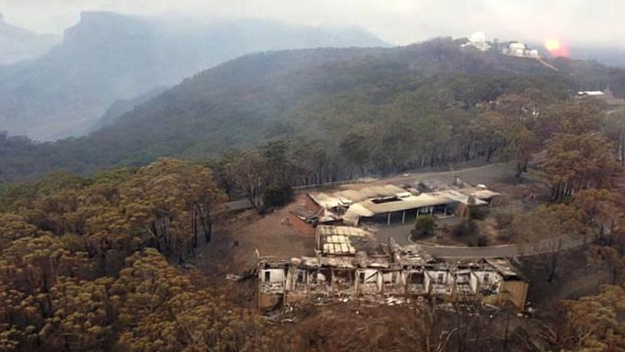 Burnt out remains of buildings at the Siding Spring Observatory.