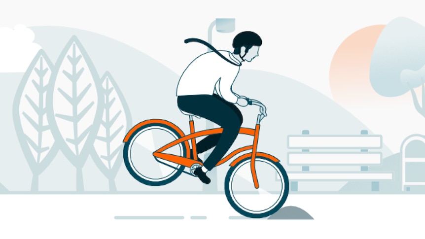 Illustration of an office worker riding a bicycle hitting a rock and going over the handle bars.
