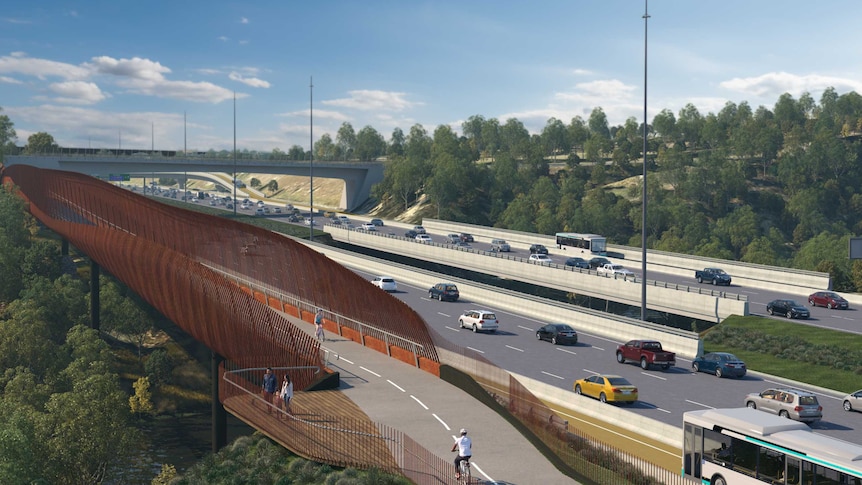 An artist impression of the Yarra River Bridge and busway, which is part of the proposed North East Link project in Melbourne.