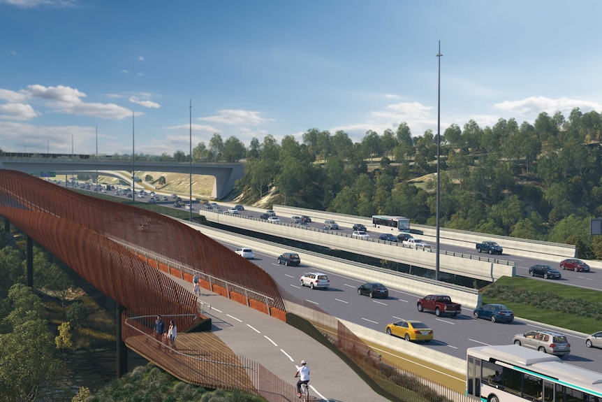 An artist impression of the Yarra River Bridge and busway, which is part of the proposed North East Link project in Melbourne.