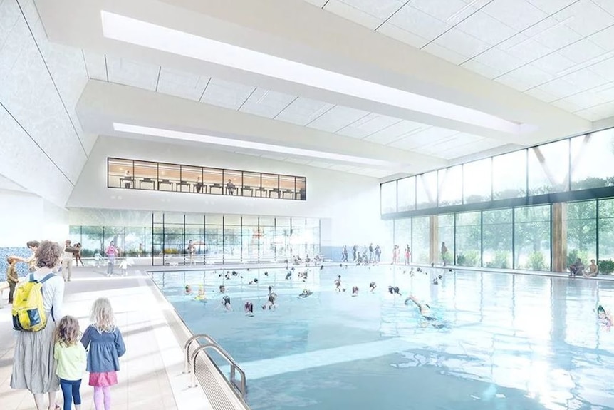 A graphic of an indoor swimming pool