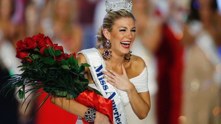 Miss New York Mallory Hytes Hagan reacts as she is crowned Miss America 2013 in Las Vegas, 2013.