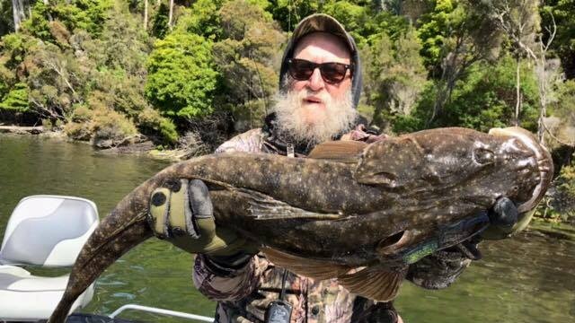 Recreational fisherman Timber Wolf, from Lake Tyers in eastern Victoria, reeled in this big 94 centimetre flathead.