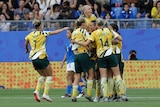 Matildas celebrate goal over Brazil