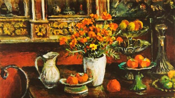 Marigolds and fruits by Australian artist Margaret Olley