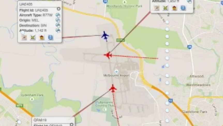 Map of aircraft near-miss in Melbourne