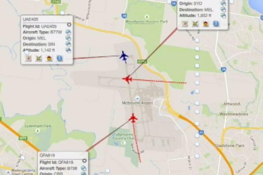 Map of aircraft near-miss in Melbourne