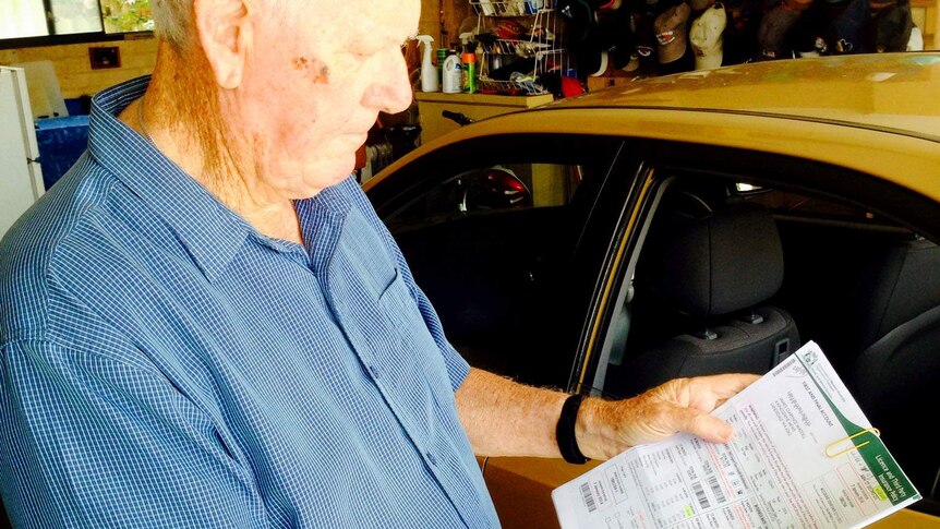 A car licence form is highlighted by pensioner Jim Waddell