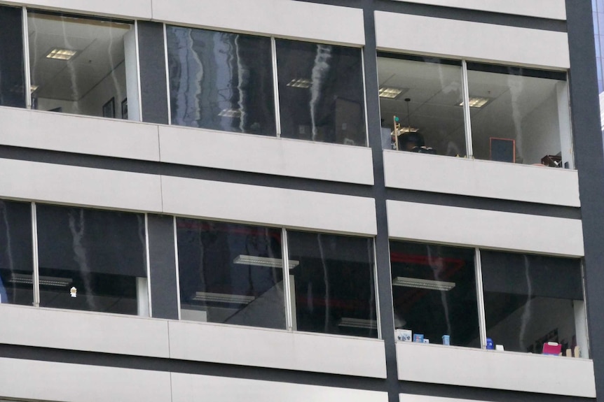 Windows in a high-rise office block in Melbourne's CBD.