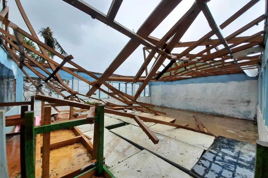 A photo from inside a damaged building on the island of Pentecost in Vanuatu
