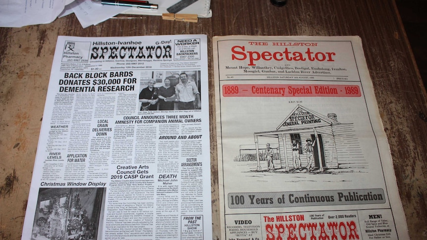 The Hillston Spectator has been printed since 1889